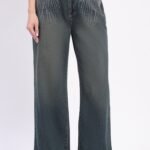 Blue Wide Leg Embellished Jeans
