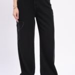 Black Bow Appliqu? Wide Leg Jeans