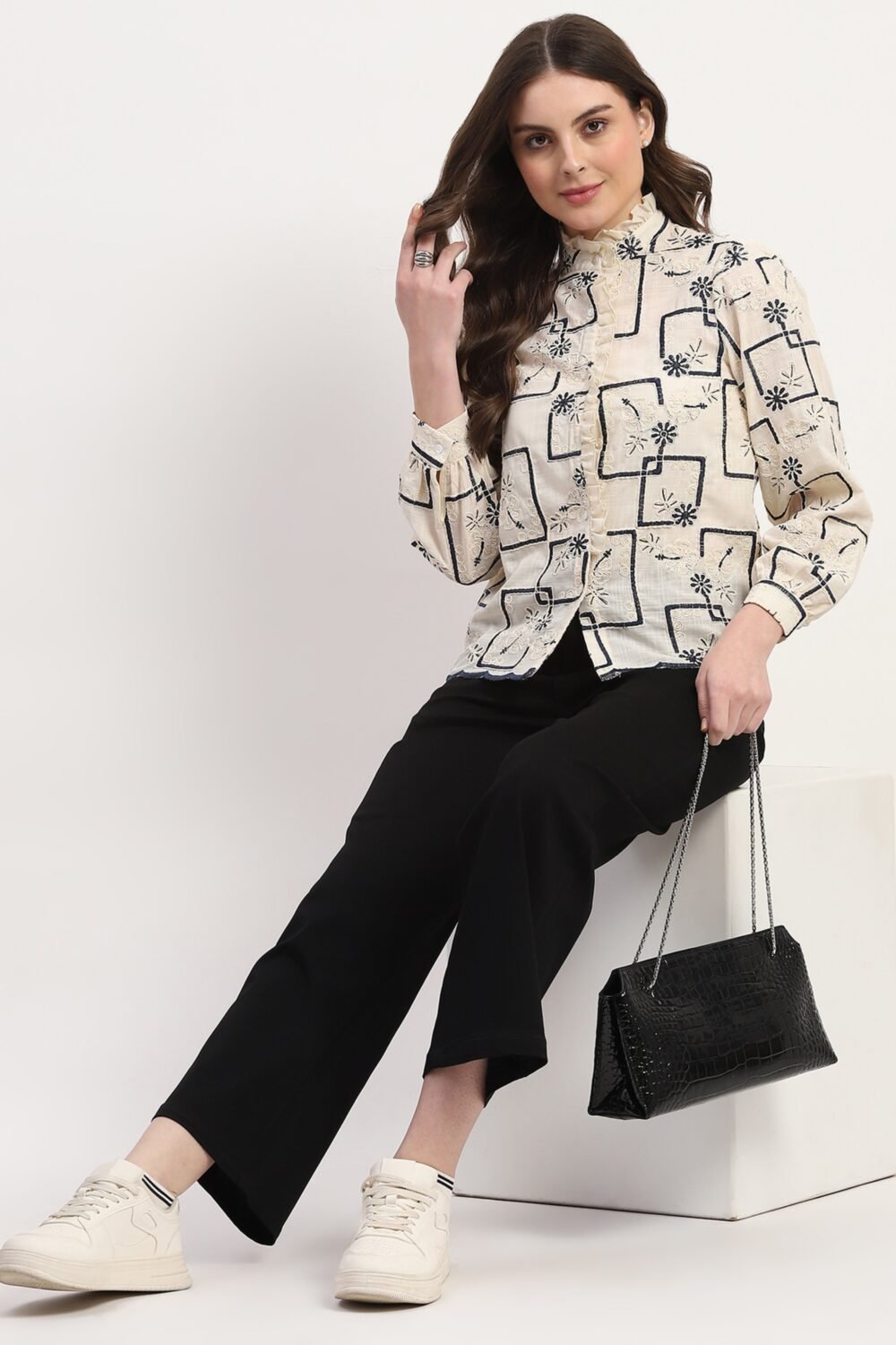 Cream Cotton Embroidered Shirt