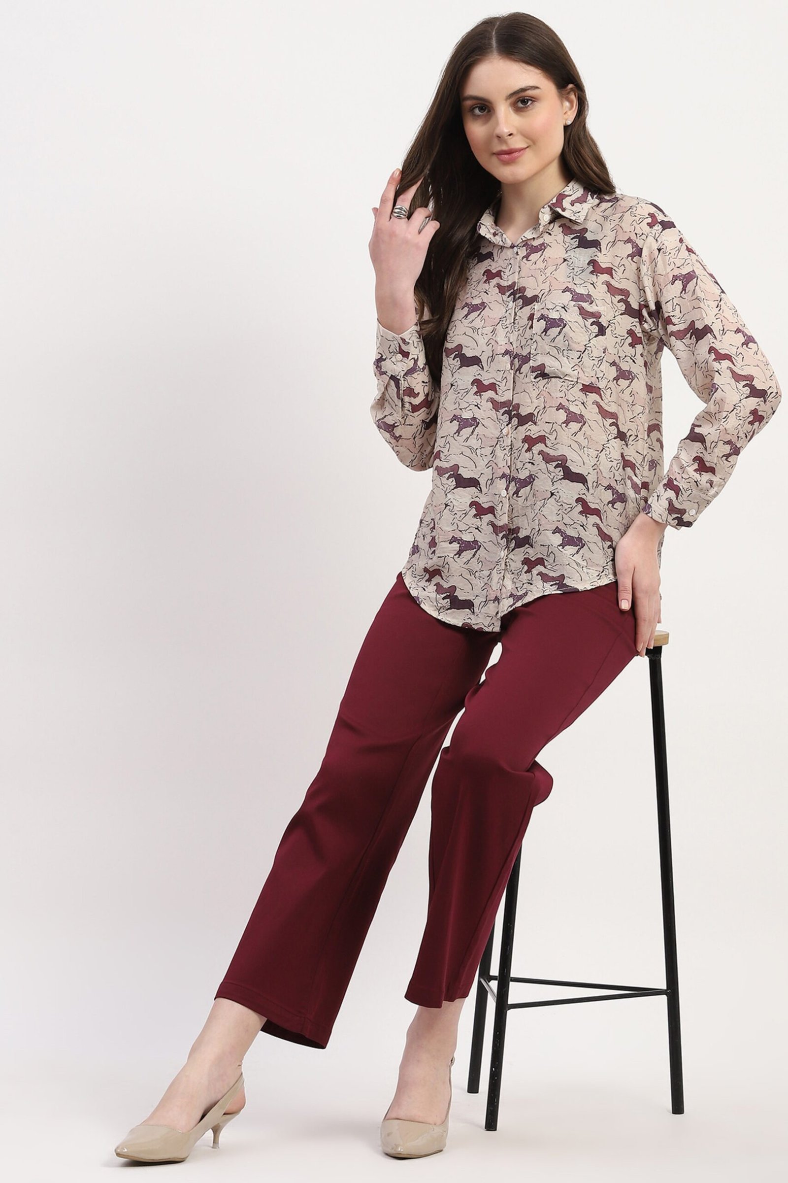 Beige Rayon Blend Printed Shirt