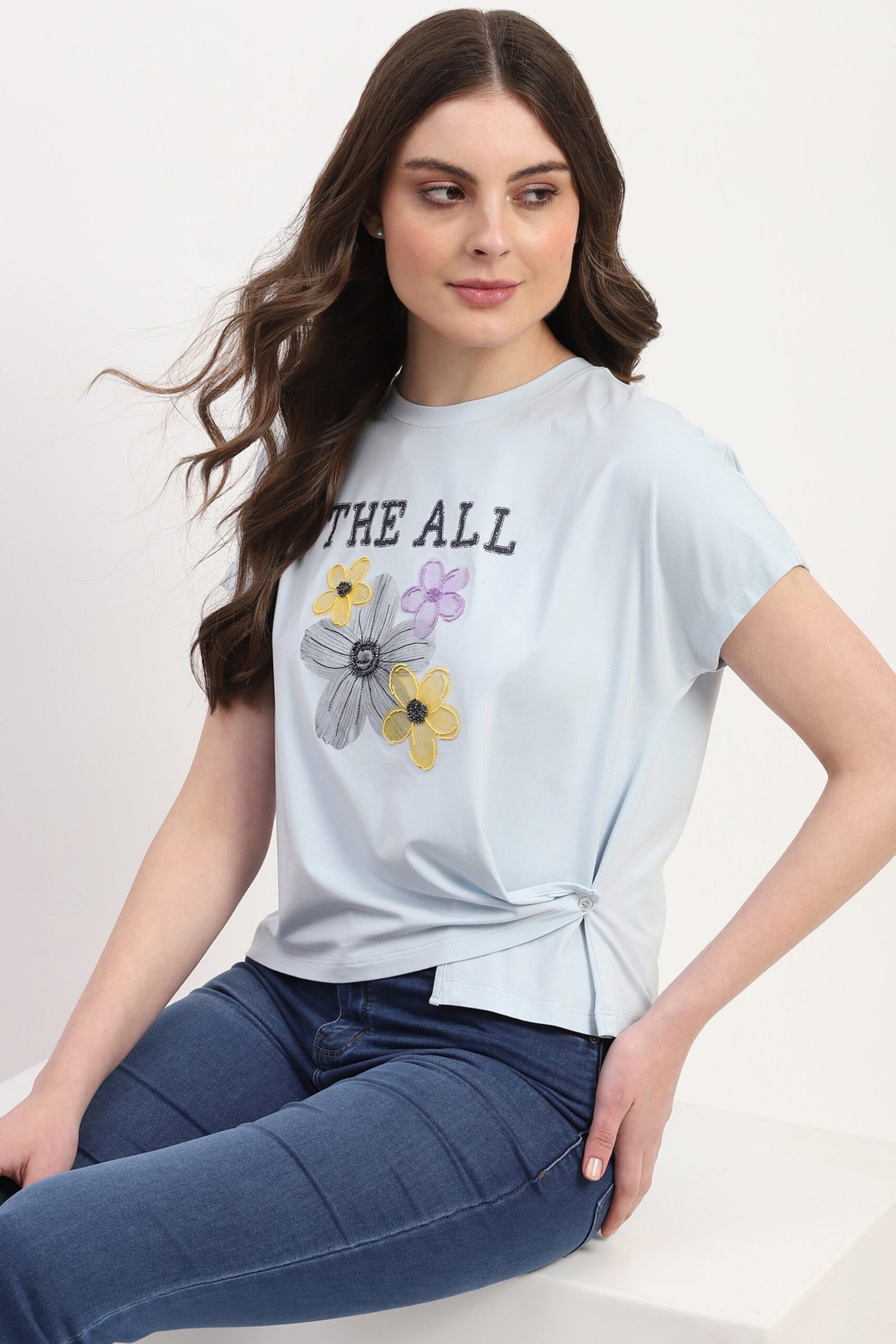 Blue Modal Blend Printed & Embellishment Top