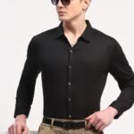 Black Nylon Spandex Solid Shirt