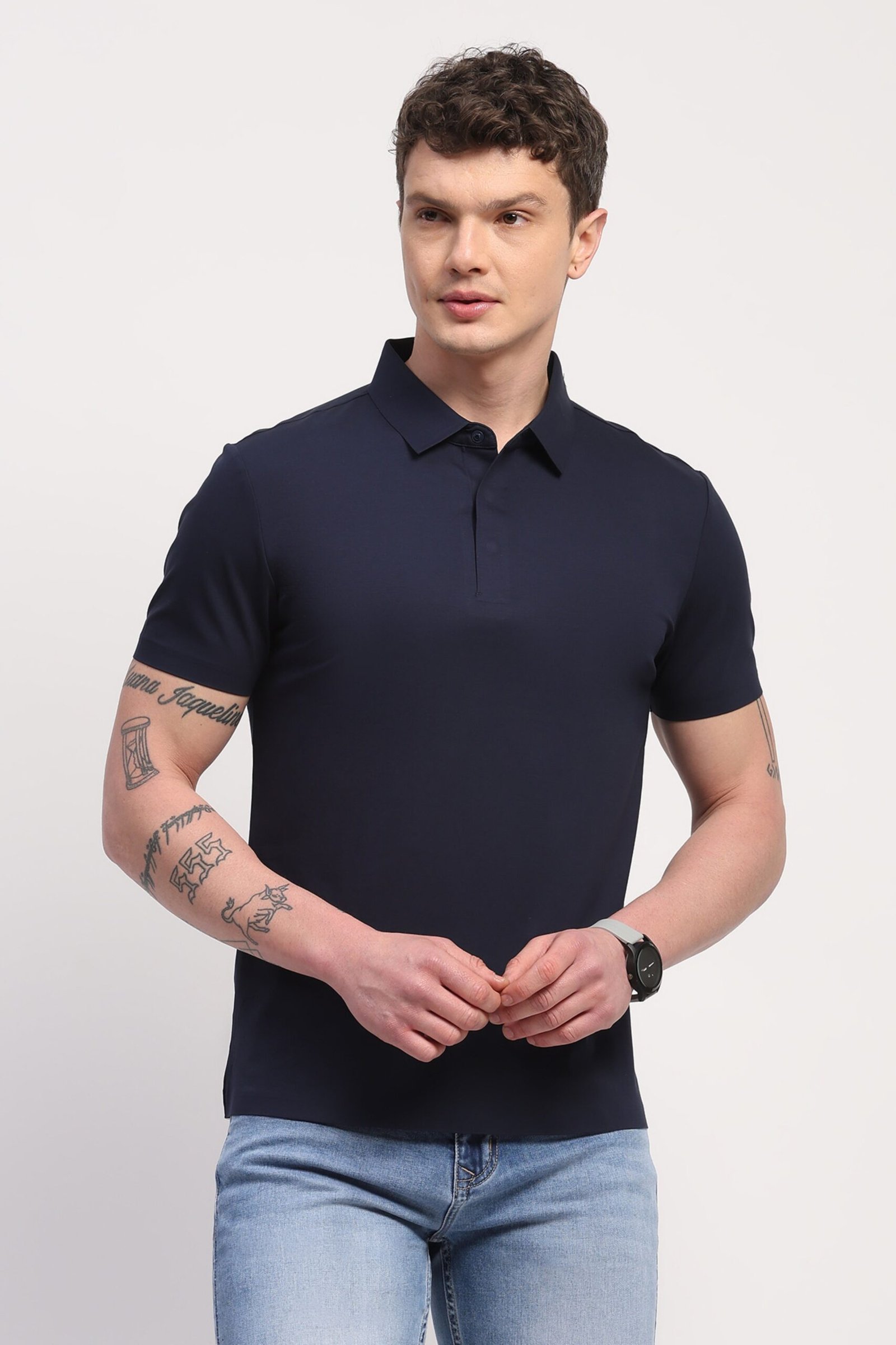 Navy Blue Premium Stitchless Solid T-Shirt