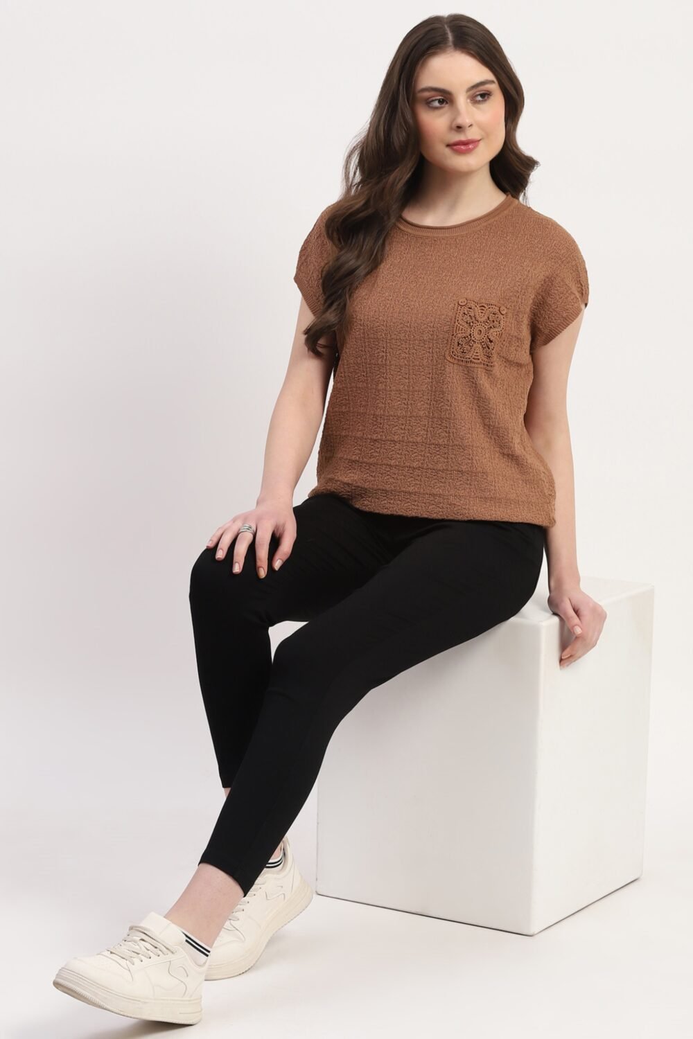 Brown Viscose Blend Textured Top
