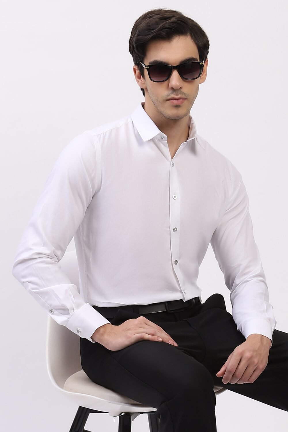 Classic White Self-Design Formal Shirt