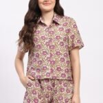 Violet Floral Print Rayon Shirt