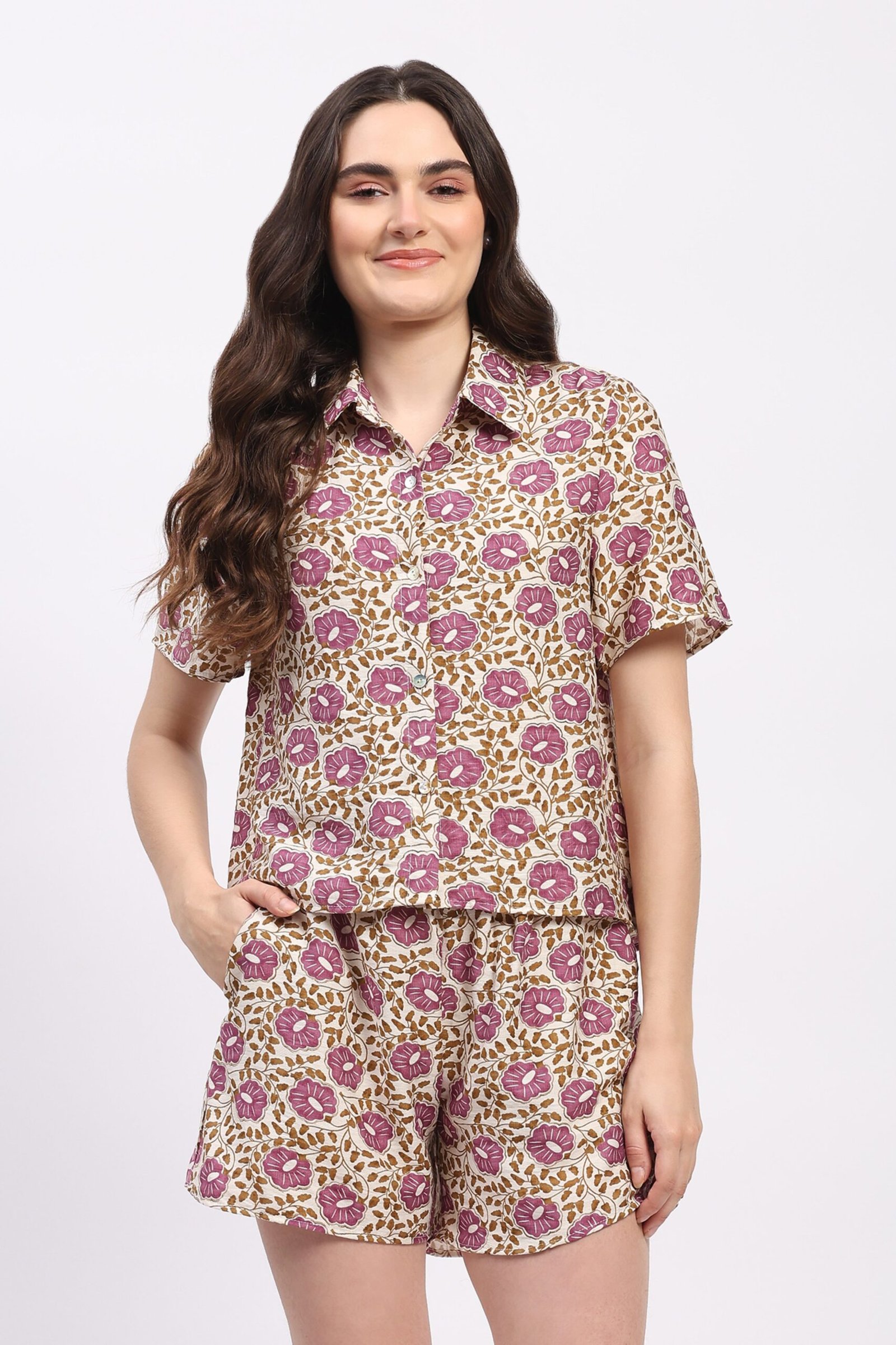 Violet Floral Print Rayon Shirt