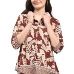 Brown Leaf & Floral Print Rayon Shirt