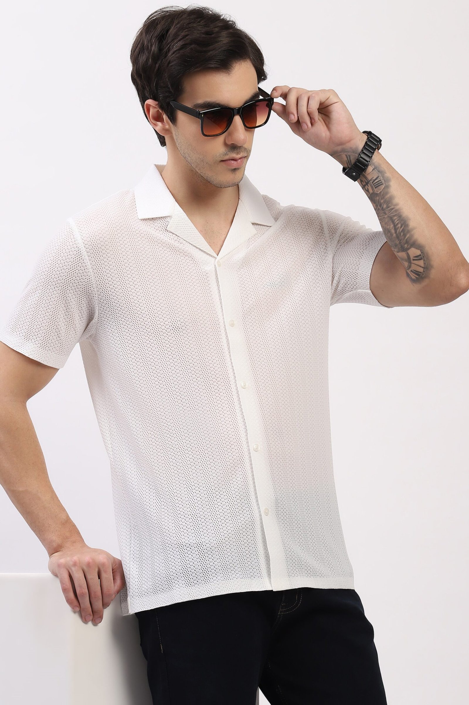 Off-White Textured Cuban Collar Shirt