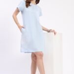 Sky Blue Embroidered Linen Dress