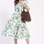 Sage Green Floral Tiered Midi Dress