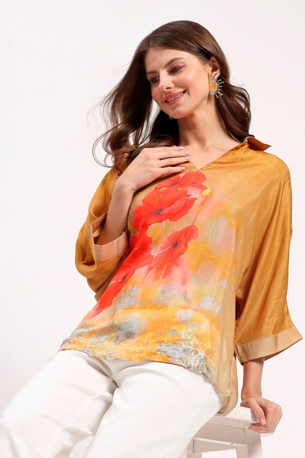 Mustard Floral Viscose Top