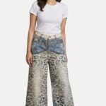 Grey Animal Print Baggy Denim Jeans