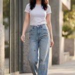 Floral Embroidered Baggy Denim Jeans