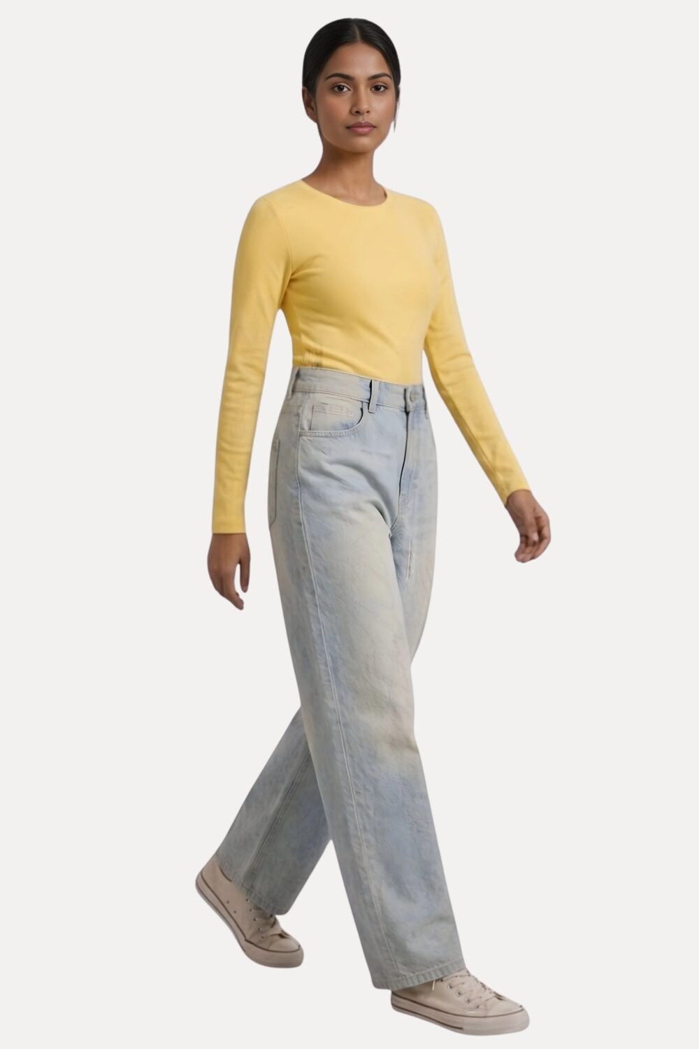 Light Greenish Blue Washed Studded Baggy Jeans