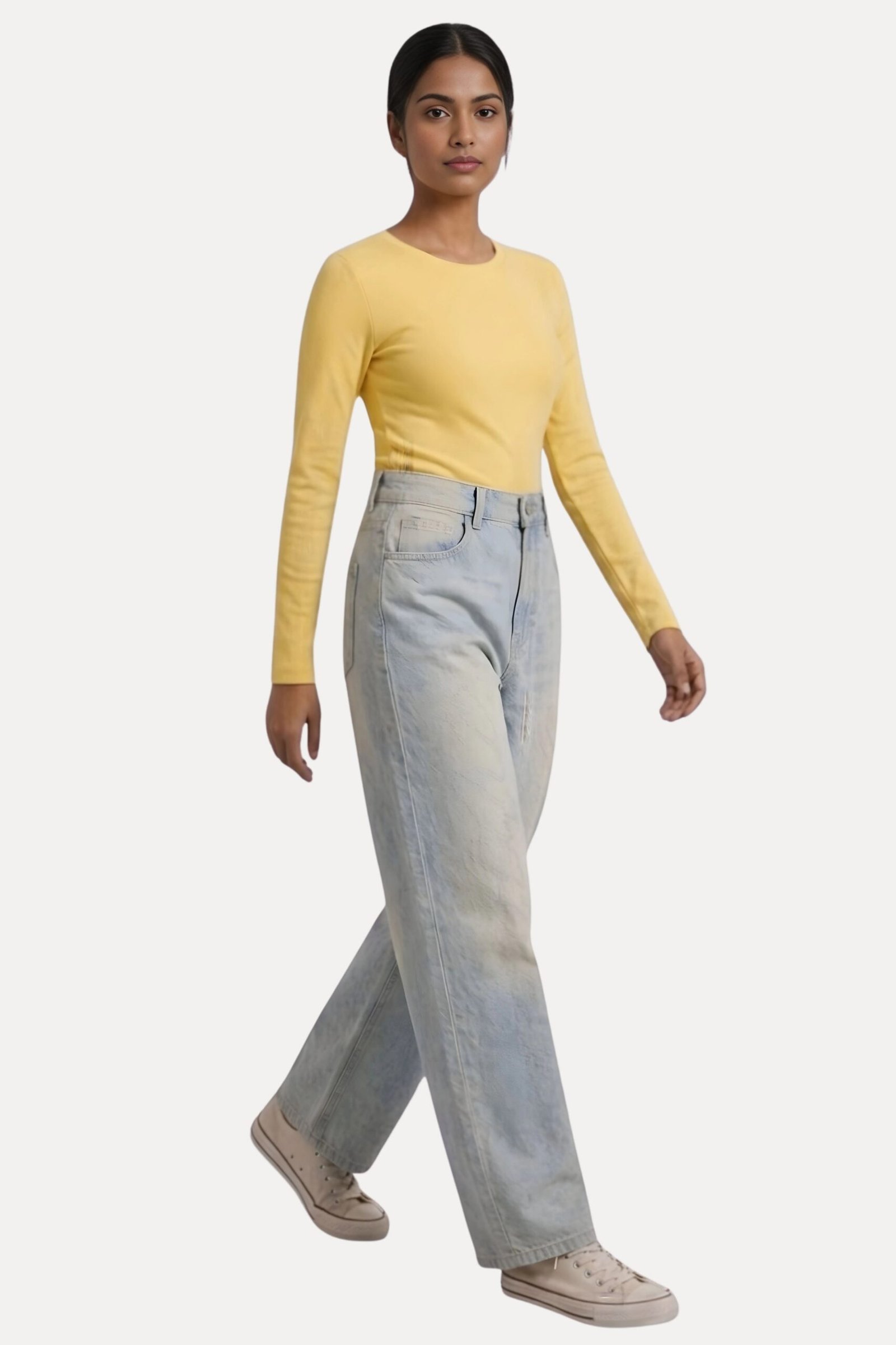 Light Greenish Blue Washed Studded Baggy Jeans