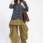 Olive & Blue Layered Tunic Dhoti Co-ord Set