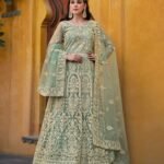 Sea Green Net Stone & Zari Work Anarkali Suit With Sea Green Net Dupatta