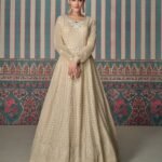 Beige Georgette Lucknowi Work Women Readymade Anarkali Kameez With Dupatta