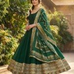 Green Vichitra Silk Readymade Anarkali Kurta For Women With Dupatta