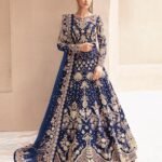 Blue Zari & Diamond Work Women Unstitched Anarkali Gown