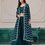 Blue Chinnon Women Readymade Zari Work Crop Top Palazzo With Shrug
