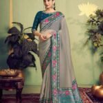 Silver Tissue Silk Women Saree With Teal Embroidered Blouse