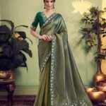 Green Glass Tissue Women Saree With Embroidered Blouse