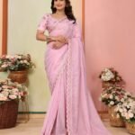 Pink Organza Embroidered Women Saree With Art Silk Embroidered Blouse