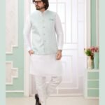 Off White Banarasi Art Silk Readymade Men Kurta Pajama Set With Jacket