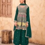 Green Chinnon Silk Embroidered Women Readymade Frock Suit