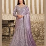 Lavender Foil Satin Beads Work Women Lehenga Saree With Stitched Blouse