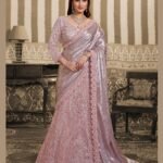 Pink Foil Satin Beads Work Women Lehenga Saree With Stitched Blouse