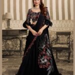 Black Velvet Satin Beads Work Women Lehenga Saree With Stitched Blouse