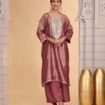 Magenta Organza Shimmer Silk Readymade Salwar Suit For Woman With Palazzo