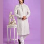 Brown Cotton Digital Print Readymade Man Kurta Set With Off White Churidar