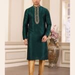 Green Hand Work Banarasi Art Silk Readymade Man Kurta Pajama Set