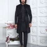 Black Velvet Silk  Ethnic Wear Man Three Piece Jacket Set