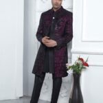 Black/Wine Velvet Silk  Ethnic Wear Man Three Piece Jacket Set