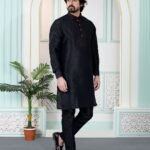 Black Art Silk Readymade Men Kurta Pajama Set