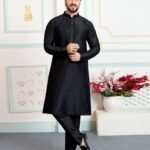 Black Art Silk Readymade Men Kurta Pajama Set