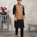 Black Art Silk Readymade Men Kurta Chruidar Set With Banarasi Silk Jacket