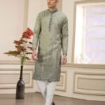 Green Art Silk Embroidered Readymade Men Kurta Pajama Set