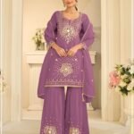 Purple Simar Silk Mirror Work Readymade Woman Sharara Suit