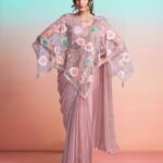Peach Georgette Satin Women One Minute Saree With Stitched Blouse