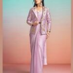 Lavender Lustrous Satin Silk Women One Minute Saree With Stitched Blouse