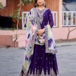 Purple Faux Georgette Women Readymade Anarkali Frock Suit With Printed Silk Dupatta