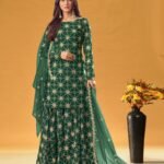 Green Faux Georgette Sharara Suit For Wedding