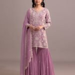 Light Pink Faux Georgette Thread & Sequins Work Women Unstitched Sharara Suit
