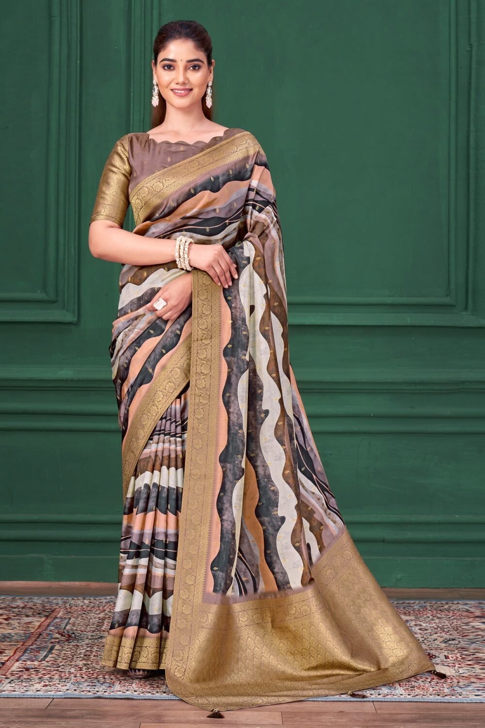 Lilac Purple Tussar Silk Jacquard Digital Print Woman Saree with Unstitched Blouse